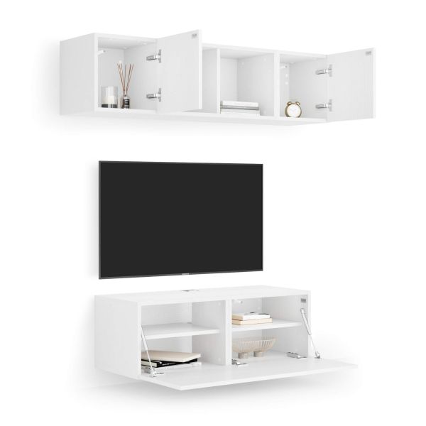 Parete Soggiorno Easy 2, Bianco Frassino, 142x44x160 immagine dettaglio 1