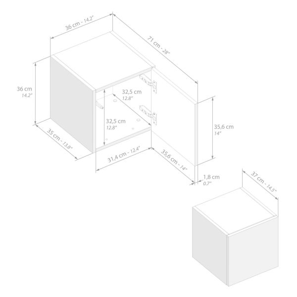 Parete Soggiorno Easy 2, Bianco Frassino, 142x44x160 immagine tecnica 3