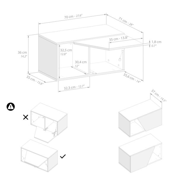 Conjunto de 2 armários de parede Emma 70 com porta de elevação, Cimento Branco imagem técnica 1