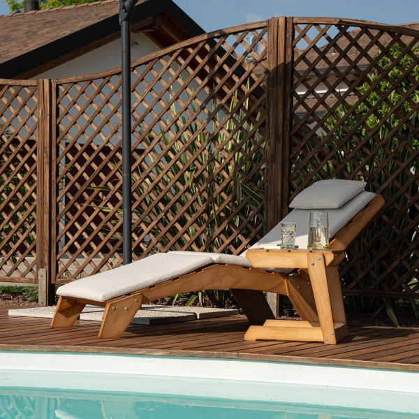 Elena Garden Set in Teak Colour Wood, Sun Lounger with Cushion And Side Table detail image 2