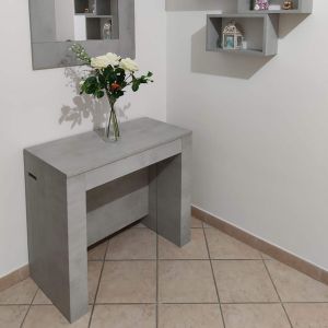 Easy, Extendable Console Table with extension leaves holder, 45(305)x 90 cm, Concrete Effect, Grey