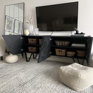 Emma 4-door Sideboard with black legs, Concrete Effect, Black