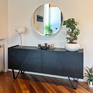 Emma 4-door Sideboard with black legs, Concrete Effect, Black