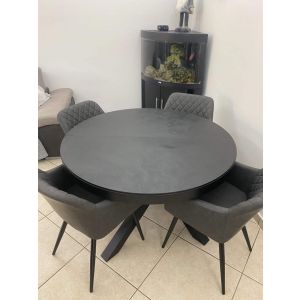 Masă extensibilă rotundă Emma, 120-160 cm, negru ciment cu picioare încrucișate negre