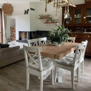 Masă extensibilă Emma 140(220)x90 cm, stejar rustic cu picioare încrucișate albe