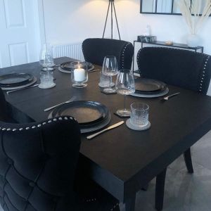 Emma 140(220)x90 cm Extendable Dining Table, Concrete Effect, Black with Black Crossed Legs