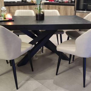 Emma 140(220)x90 cm Extendable Dining Table, Concrete Effect, Black with Black Crossed Legs