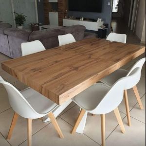 Masă extensibilă Emma 160(240)x90 cm, stejar rustic cu picioare încrucișate albe