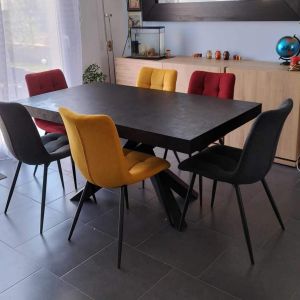 Emma 160(240)x90 cm Extendable Dining Table, Concrete Effect, Black with Black Crossed Legs