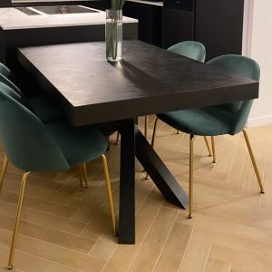 Emma 160(240)x90 cm Extendable Dining Table, Concrete Effect, Black with Black Crossed Legs