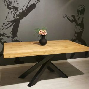 Masă Extensibilă Emma 160(240)x90 cm, Stejar Rustic cu Picioare Încrociate Negre