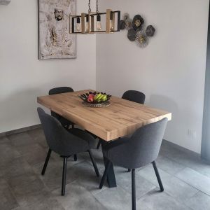 Masă Extensibilă Emma 160(240)x90 cm, Stejar Rustic cu Picioare Încrociate Negre