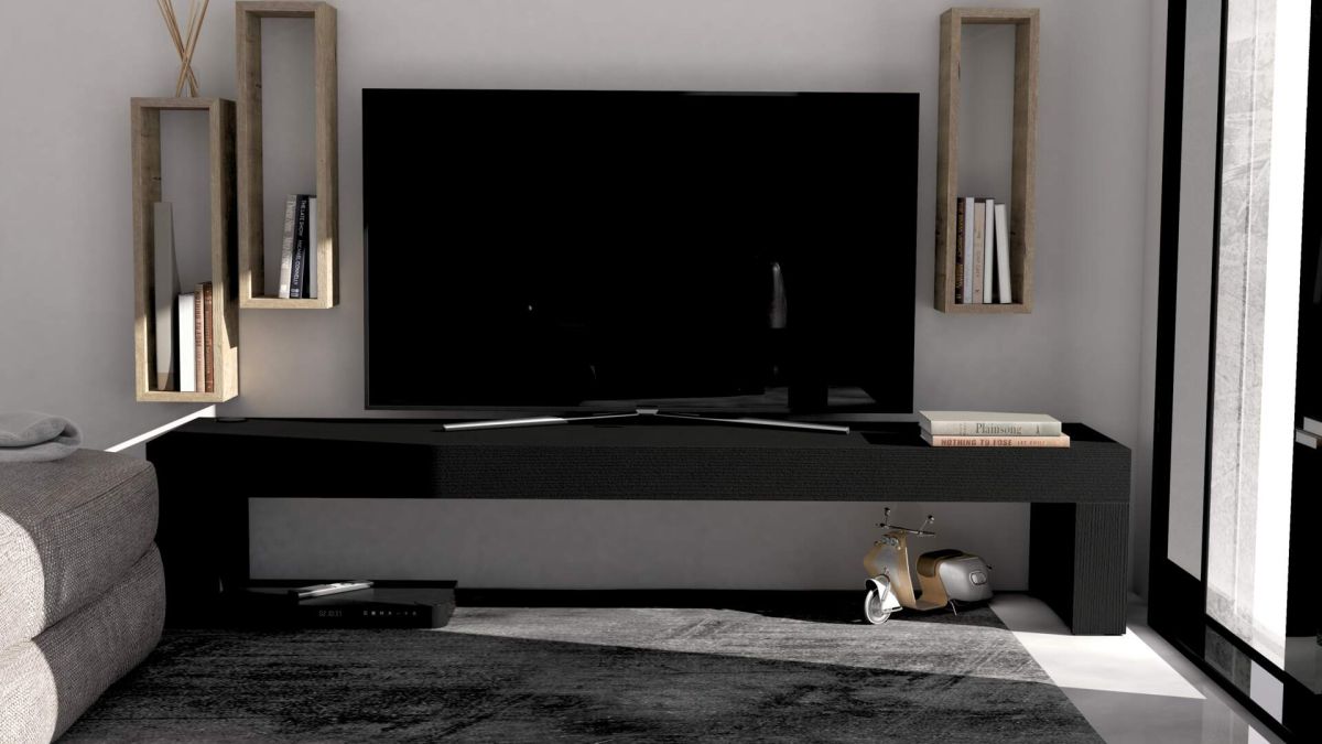 Meuble TV Evolution 180x40, Frêne Blanc avec Chargeur Sans Fil image de l'ensemble 1