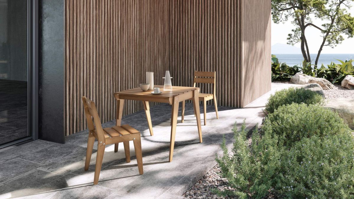 Gartentisch aus Holz 80x80 cm, Elena, Teak Farbe Umgebungsbild 1