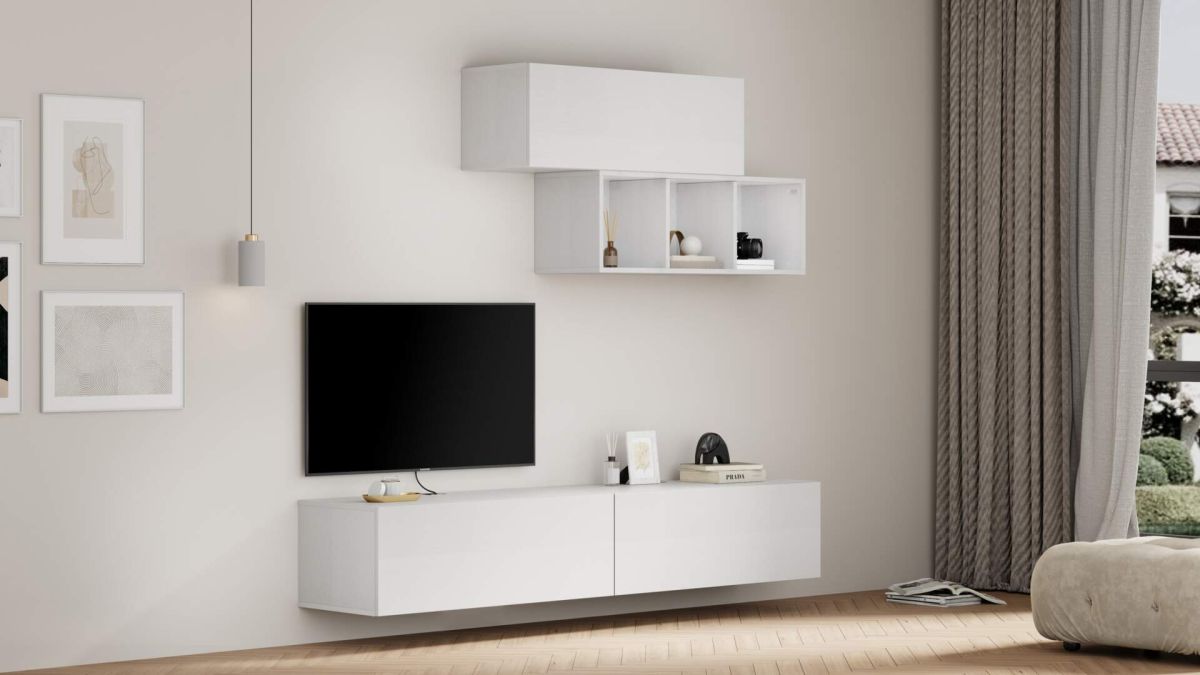 Mueble TV suspendido Easy con puerta hacia abajo, color madera negra