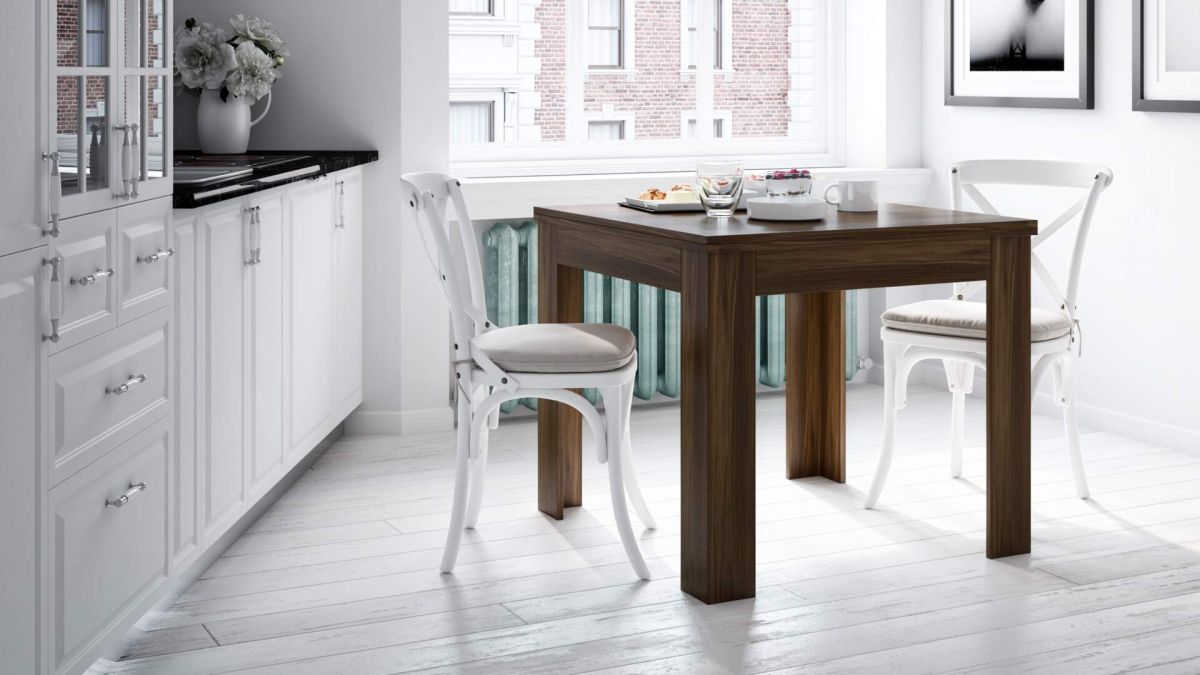 Eldorado quadratischer ausziehbarer Tisch, 90x(180)x90 cm, glänzend, Weiß Umgebungsbild 2