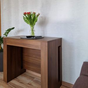 Easy, Extendable Console Table with extension leaves holder,  45(305)x 90 cm, Walnut