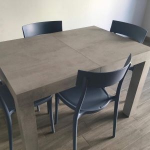 Mesa de cocina extensible First, 120(200)x80 cm, color Cemento gris