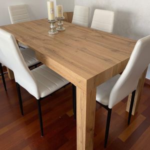 Table à manger extensible, First, 120(200)x80 cm, Bois Rustique