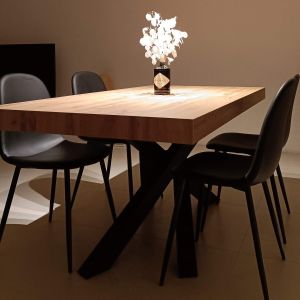 Table Extensible Emma 140(220)x90 cm, Bois rustique avec Pieds Croisés Noirs