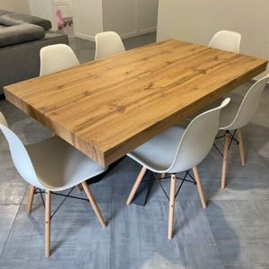 Table Extensible Emma 160(240)x90 cm, Bois rustique avec Pieds Croisés Noirs