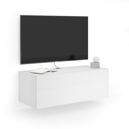 Meuble TV Mural Easy Avec Porte Abattante, Frêne Blanc image principale