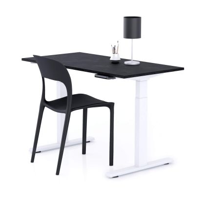 Bureau assis/debout Clara 120x60 Noir Béton avec pieds blancs image principale