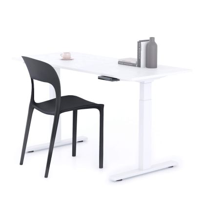 Verstellbarer Schreibtisch Clara 140x60 Weiss Beton mit weissen Beinen Hauptbild