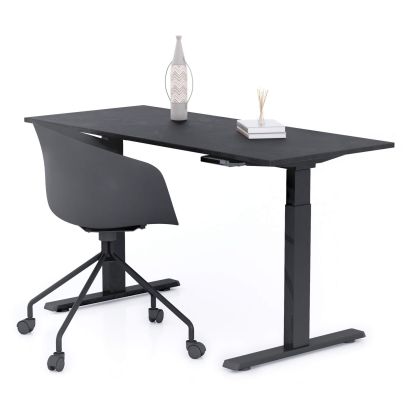 Bureau assis/debout Clara 140x60 Noir Béton avec pieds noirs image principale