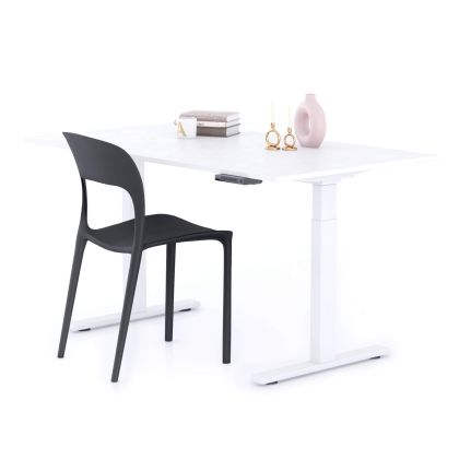 Verstellbarer Schreibtisch Clara 140x80 Weiss Beton mit weissen Beinen Hauptbild