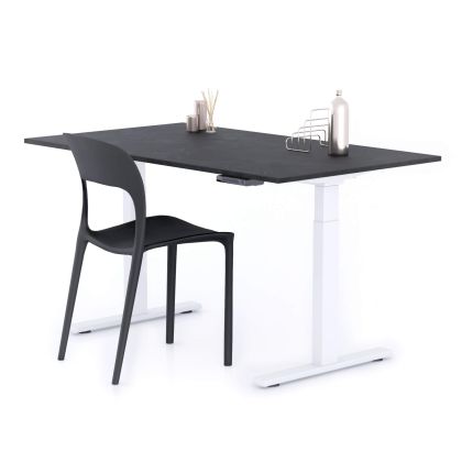 Verstellbarer Schreibtisch Clara 140x80 Schwarz Beton mit weissen Beinen Hauptbild