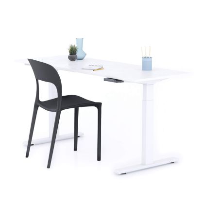 Bureau assis/debout Clara 160x60 Blanc Béton avec pieds blancs image principale