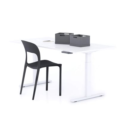 Verstellbarer Schreibtisch Clara 160x80 Weiss Beton mit weissen Beinen Hauptbild