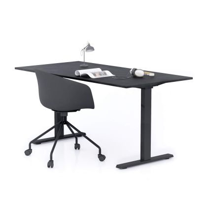 Schreibtisch Clara 160x80 Beton Schwarz mit Fixen Schwarzen Beinen Hauptbild