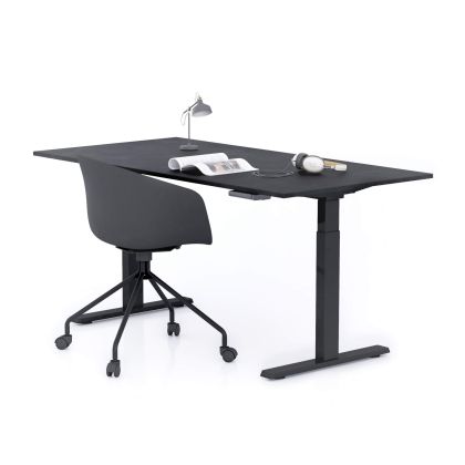 Bureau assis/debout Clara 160x80 Noir Béton avec pieds noirs image principale