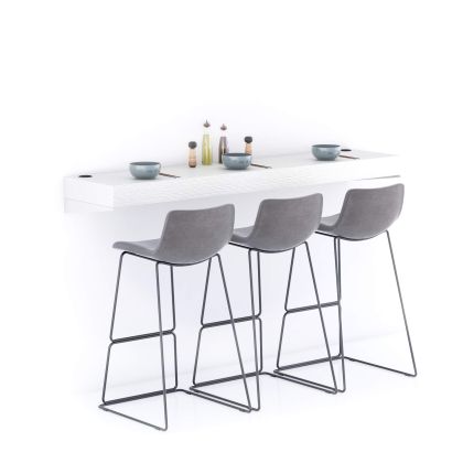 Table de bar murale Evolution 180x40, Frêne Blanc avec Chargeur Sans Fil