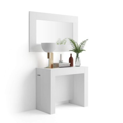 Table Console Extensible avec rallonges intégrées, Easy, 45(305)x 90 cm, Frêne Blanc