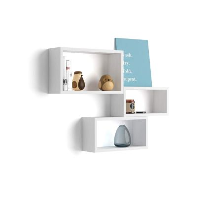 Lot de 3 cubes muraux rectangulaires, Giuditta, Frêne Blanc