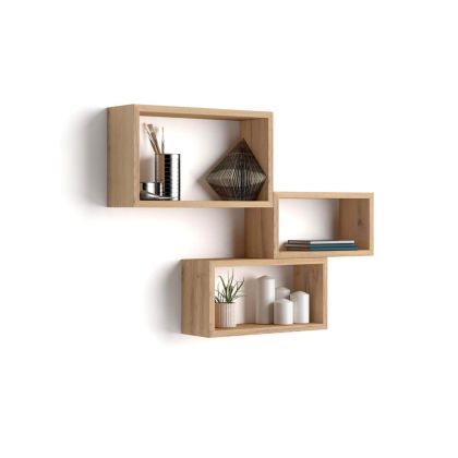 Set of 3 Rectangular Cube Shelves, Giuditta, Rustic Oak main image