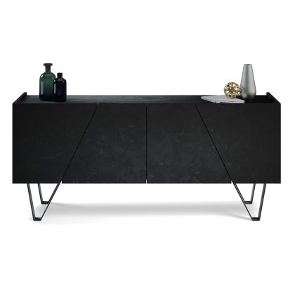 Emma 4-türiges Sideboard mit schwarzen Beinen, schwarzer Beton