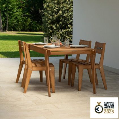 Ensemble de Jardin Elena en Bois Couleur Teck, Table (160x80) Et 4 Chaises