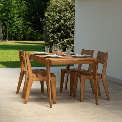 Elena Tuinset Van Hout in Teak Kleur, Tafel (160x80) en 4 Stoelen