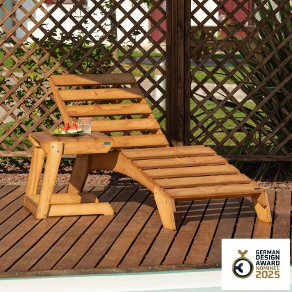 Ensemble de Jardin Elena en Bois Couleur Teck, Chaise Longue Et Table Basse