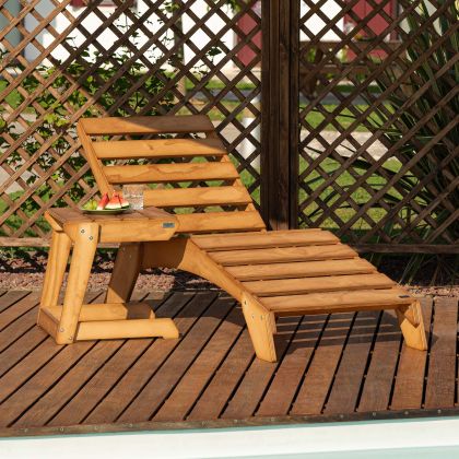 Elena Garden Set in Teak Colour Wood, Sun Lounger And Side Table