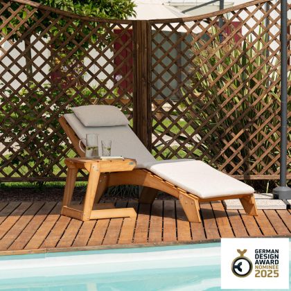 Elena Garden Set in Teak Colour Wood, Sun Lounger with Cushion And Side Table main image