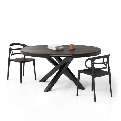 Table ronde extensible Emma, 120-160 cm, Noyer américain, avec pieds noirs croisés image principale