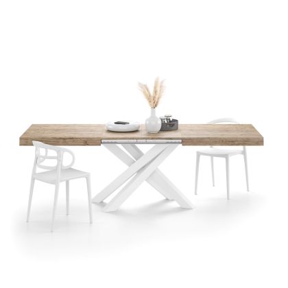 Table Extensible Emma 160(240)x90 cm, Chêne naturel avec Pieds Croisés Blancs image principale