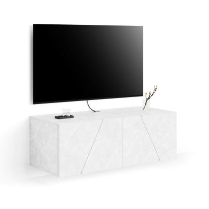 Wandmontiertes TV-Möbel Emma mit Türe, Weißer Beton