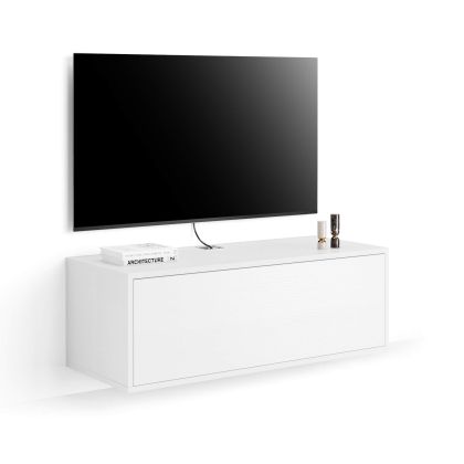Wandmontiertes TV-Möbel Iacopo mit Schublade, Esche Weiß