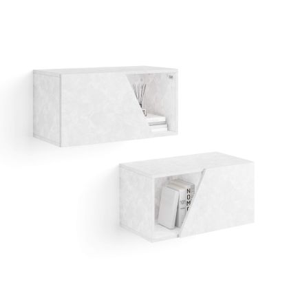 Set of 2 Emma Wall Units 70 with Flap Door, Concrete Effect, White